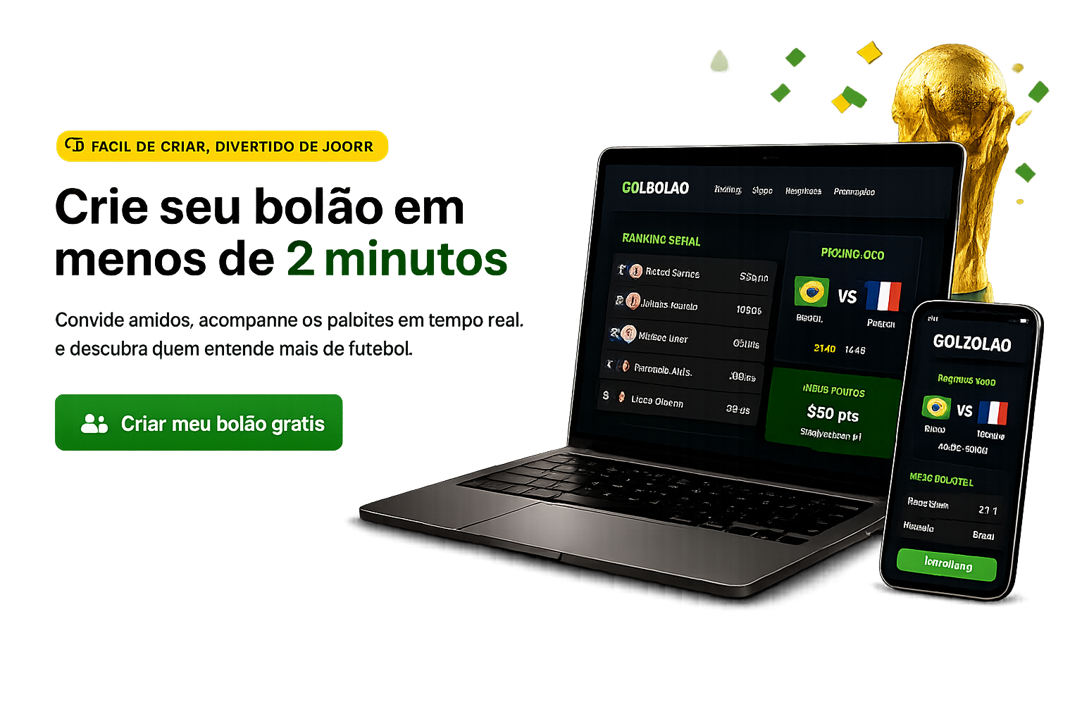 GolBolão — crie seu bolão da Copa 2026 grátis